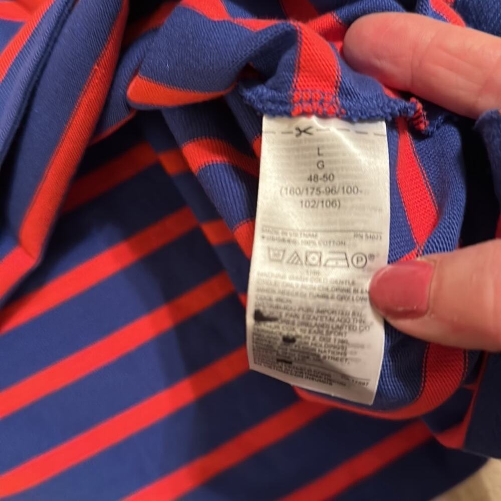 Gap Women’s Boxy Oversized Striped Long Sleeve V-Neck Hoodie Sz L Blue and Red - Picture 6 of 6